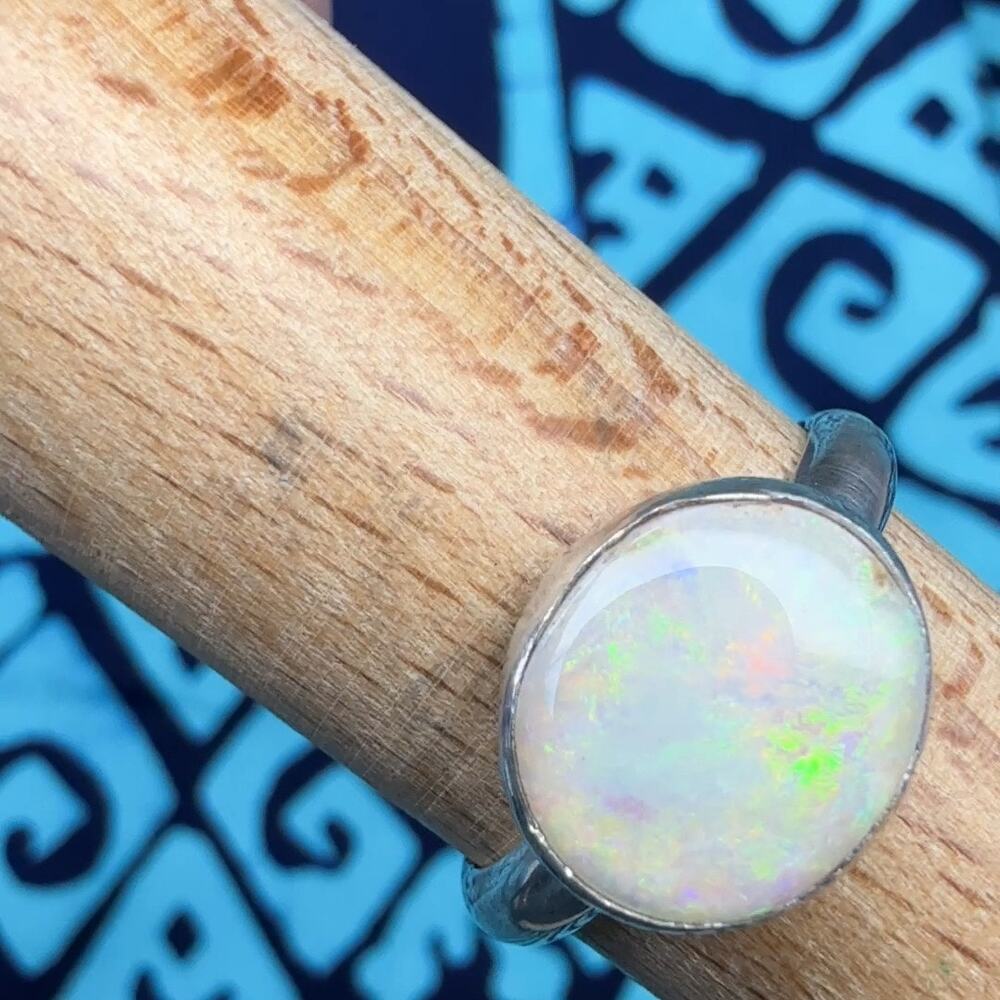 Natural White Opal Sterling Silver Ring – Size 9 – Handmade in Alaska - Picture 2 of 8